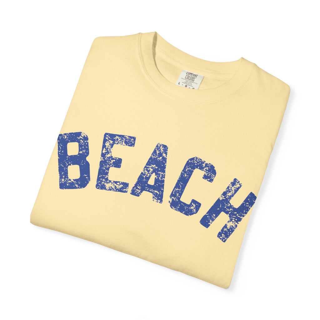 Beach Graphic T-Shirt – Vintage Blue "BEACH" Print
