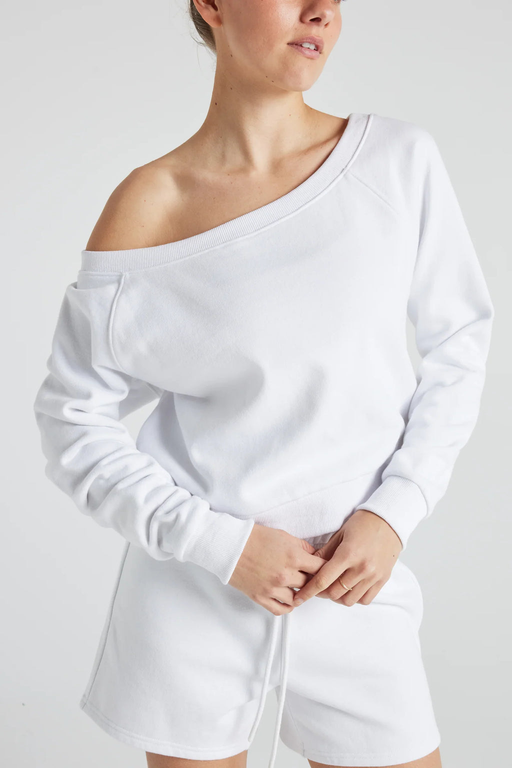 Off Shoulder White Sweatshirt