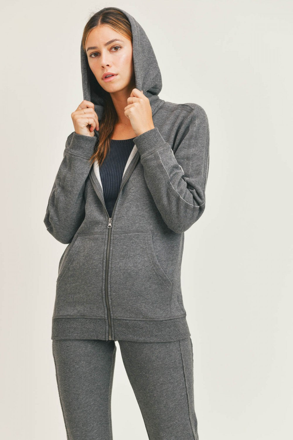 Waist Length Zip Up Hoodie Jacket