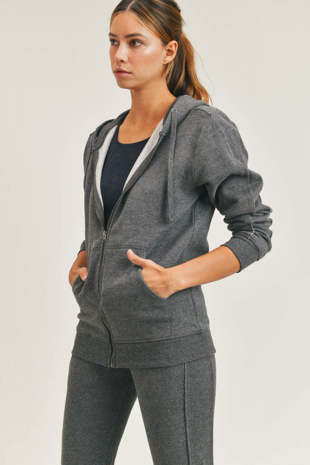 Waist Length Zip Up Hoodie Jacket