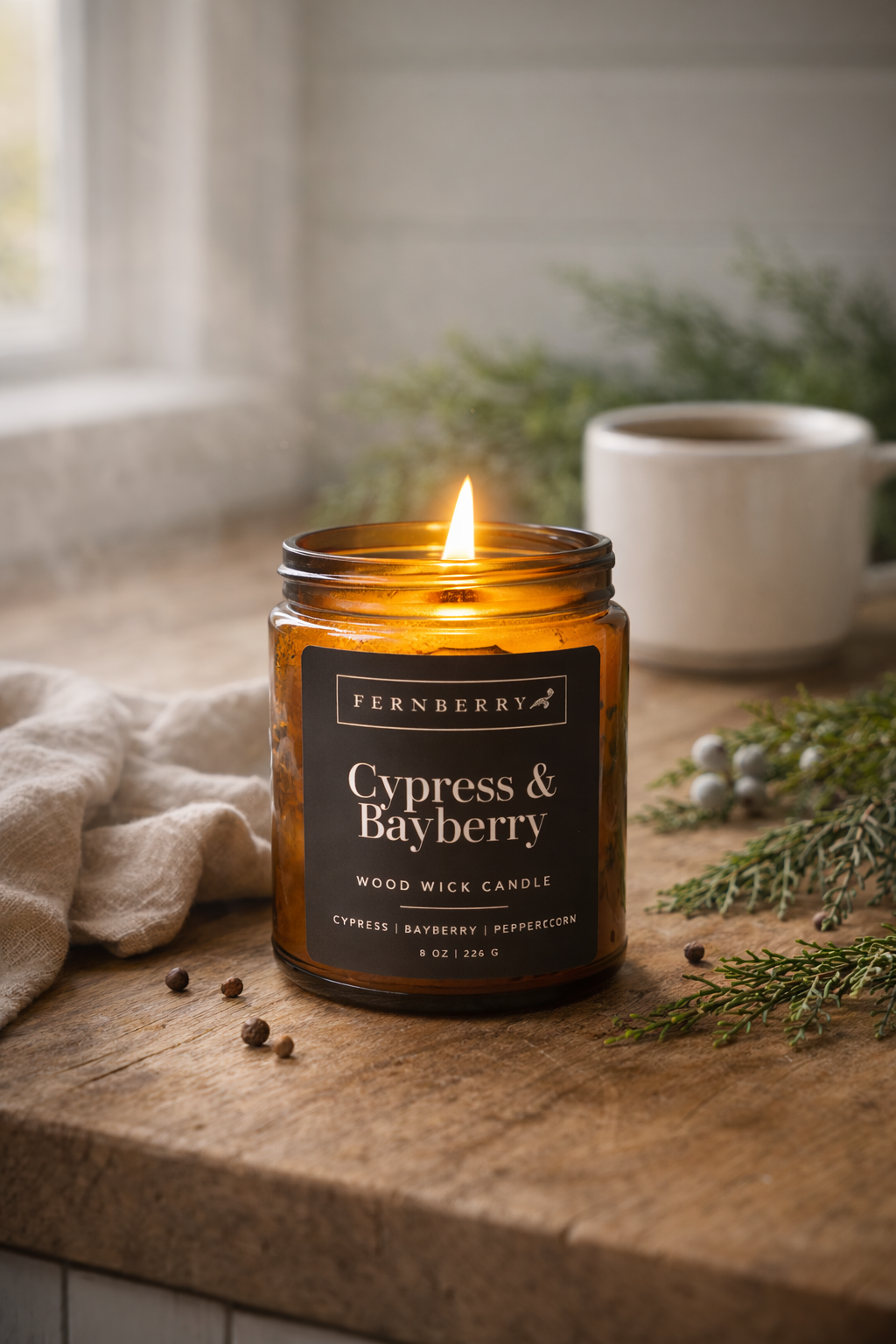 Cypress & Bayberry- 8oz Wood Wick Candle